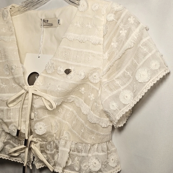 NWT PNLP Penelope Collection Spring Summer Girls Off White Lace Boho Crop Top - Picture 4 of 5